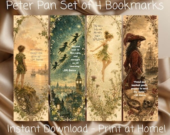 Juego de 4 marcapáginas de Peter Pan (descarga instantánea)
