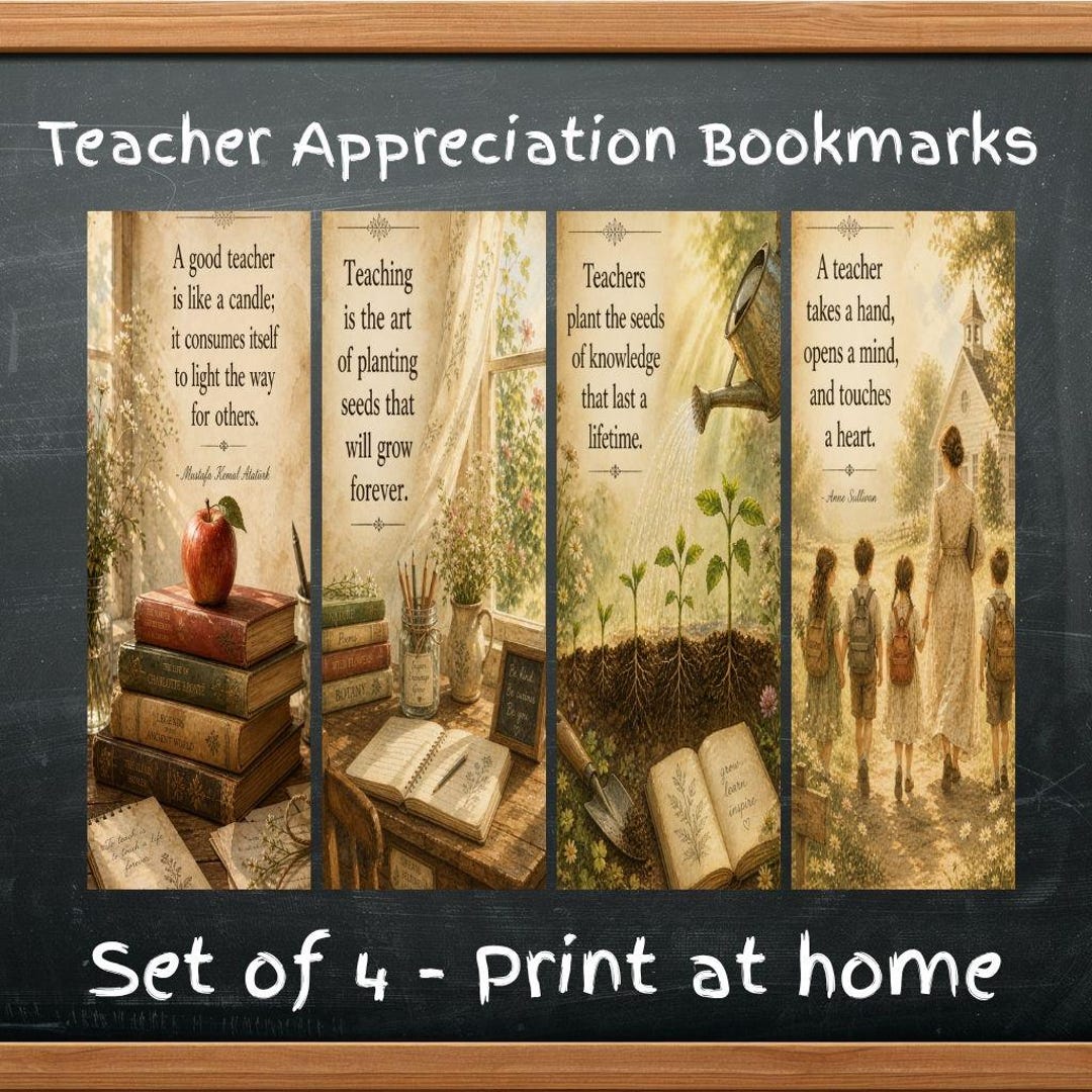 Teacher Appreciation Printable Bookmarks Set of 4 Instant Download - Etsy