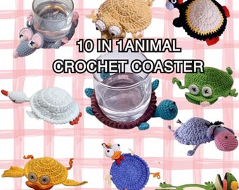 Crochet Animal Coaster Patterns, 10-in-1 Amigurumi Cup Holders (PDF Pattern)