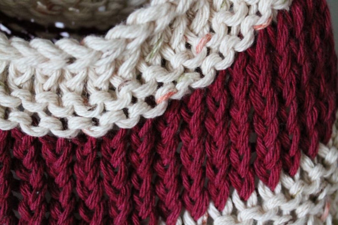 Loom Knit Bag Neutral/Burgundy Tote with Flower Etsy