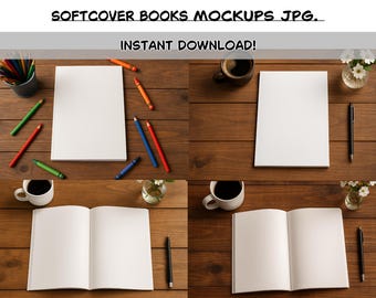 Zestaw makiet książek w miękkiej oprawie w wysokiej jakości - 9 makiet projektów etykiet i reklam - do natychmiastowego pobrania.