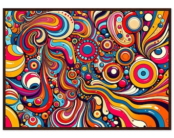 Psychodeliczna, abstrakcyjna ilustracja na plakacie wykonanym na papierze półmatowym, w drewnianej ramie - gotowym do powieszenia.