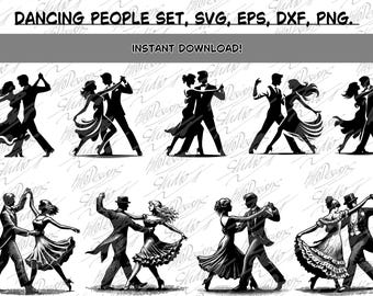 踊るカップル - 9組のシルエット - クリップアート - 踊る結婚式のカップル - シルエット - SVG、DXF、EPS、Pngファイル - 即時ダウンロード。