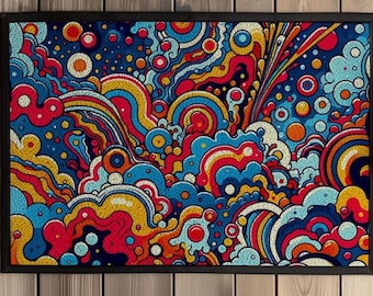 Zerbino con bordo in gomma e grafica astratta psichedelica - tappetino per scarpe disponibile in 2 misure.