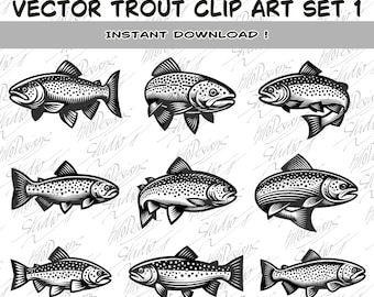 Zestaw z pstrągiem - Zestaw z 9 pstrągami - Grafika wektorowa - Plik SVG i PNG - Natychmiastowe pobranie