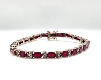 Bracelet tennis grenat en argent sterling 925 et zircone cubique