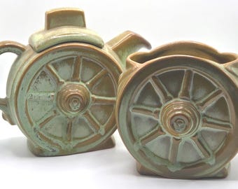 vintage Frankoma Pottery Wagon Wheel Cream crémier et sucrier