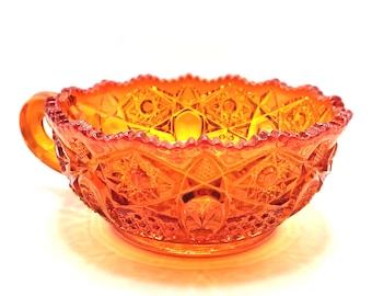 Bol en verre orange Mid-Century Amberina Sunburst