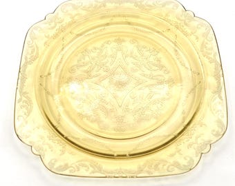 Assiette Madrid en verre Federal Depression jaune ambré