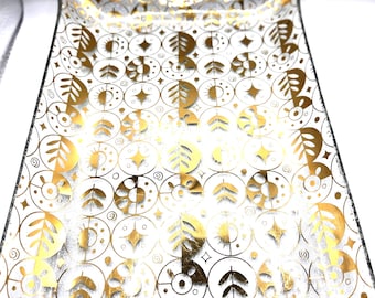 Plateau vintage Georges Briard en verre : motif Mid-Century Modern Gold Fruit défendu
