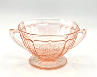 Sucrier ouvert sur pieds en verre rose avec poignées