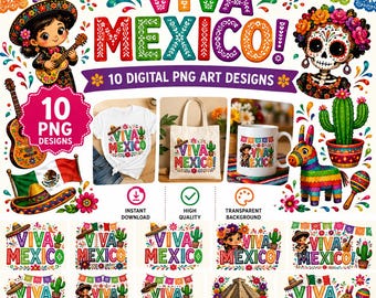 Viva Mexico PNG Bundle – 10 Colorful Fiesta Designs | Mexican PNG | Sublimation | Cricut | Instant Digital Download