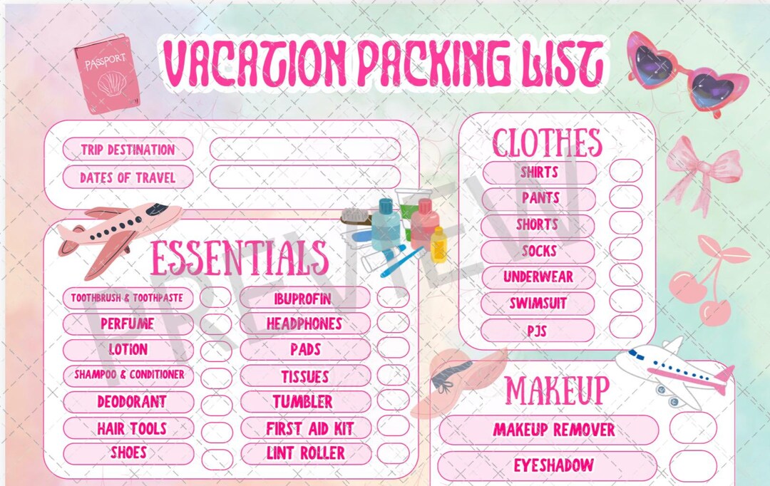 Vacation Packing List: Essential Travel Checklist Planner - Etsy