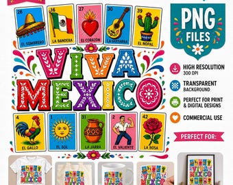 Viva Mexico PNG | Colorful Mexican Lotería Design | Sublimation PNG | T-Shirt Design | Instant Digital Download