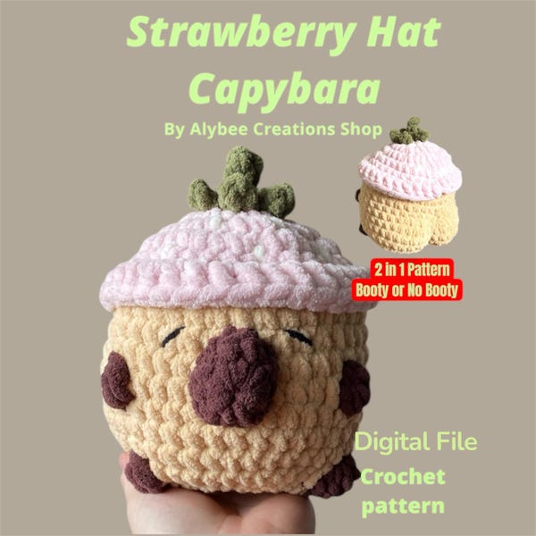 Low Sew Capybara Crochet Pattern PDF, Strawberry Hat Amigurumi, Digital Download, Market Friendly