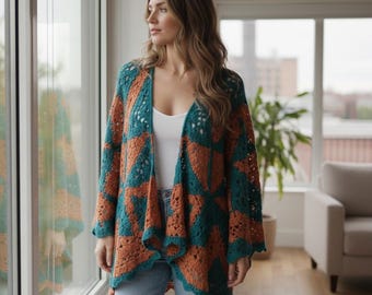 Geometric Kimono Crochet Pattern, Boho Cardigan, Granny Square Wrap (PDF Download)