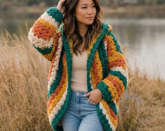 Chunky Hexi Cardigan Crochet Pattern | Oversized Hooded Sweater Tutorial | Beginner Friendly PDF Guide
