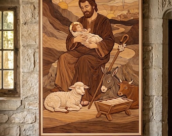 Christian Nativity Intarsia Pattern, Holy Family Scroll Saw Template (PDF Download)