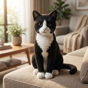 Patrón de ganchillo de gato esmoquin, tutorial de amigurumi para principiantes en PDF
