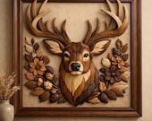 Deer Intarsia Woodworking Pattern, Scroll Saw Template, Rustic Wall Art (PDF Download)