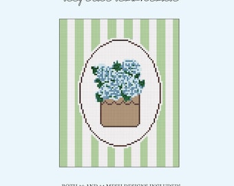 Hortensien Korb Nadelspitze Stichmuster | Grüner Streifen, Weidenkorb, Nancy Meyers (Digitaler Download)