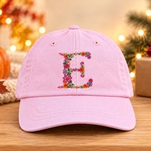 Floral Initial Kids Hat, Personalized Youth Baseball Cap, Custom Letter Hat
