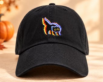 Black Cat Hat, Glitch Cat Embroidered Dad Cap