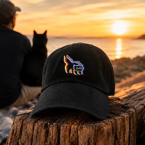 Black Cat Hat, Glitch Cat Embroidered Dad Cap image 8