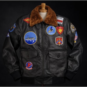 Chaqueta de cuero marrón Cruise Tom Gun Top para hombre - Vuelo, piloto, bombardero, aviador Mav-erick - Disfraz de Halloween - Regalo para él