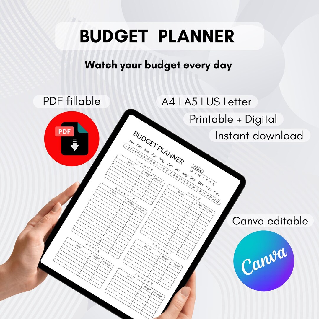 Simple Budget Planner - Minimalist Fillable, Printable, Editable - Etsy