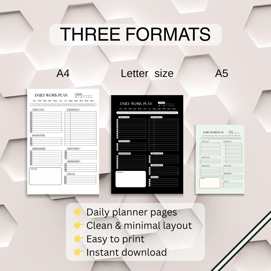 Daily Work Planner Printable & Editable | Minimalist Canva PDF ...