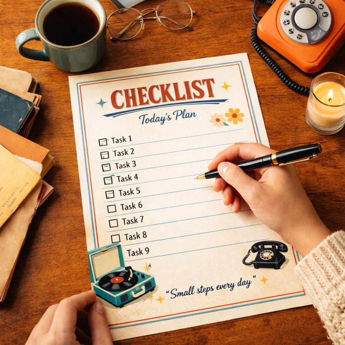 Retro Daily Checklist Printable A4 | Vintage to Do List | Minimalist ...