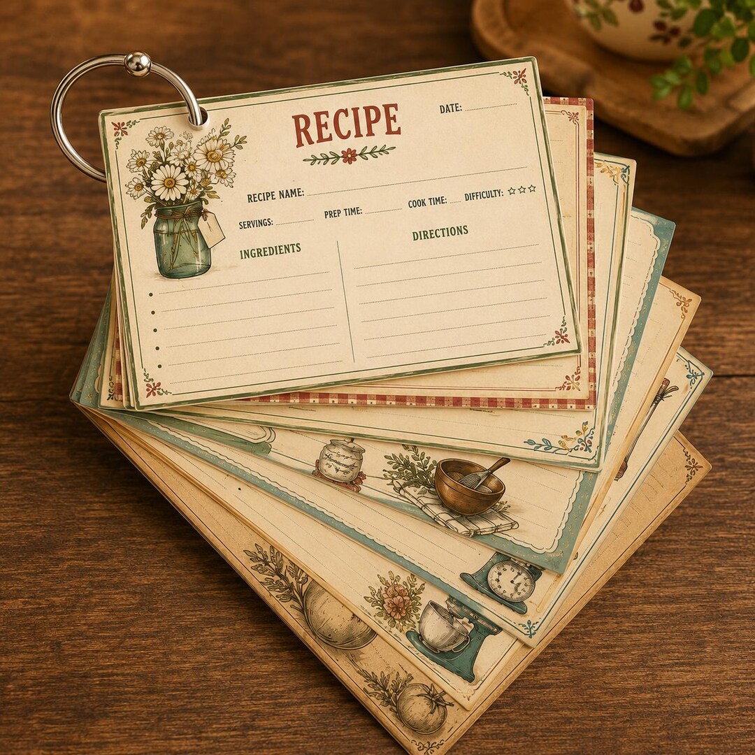 Vintage Mini Recipe Cards Printable Set | Retro Kitchen Recipe ...