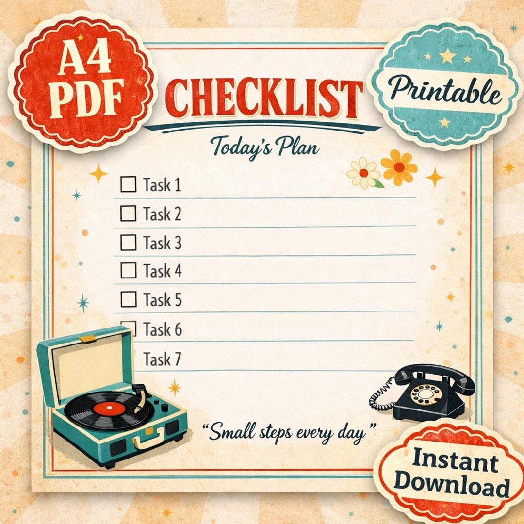 Retro Daily Checklist Printable A4 | Vintage to Do List | Minimalist ...