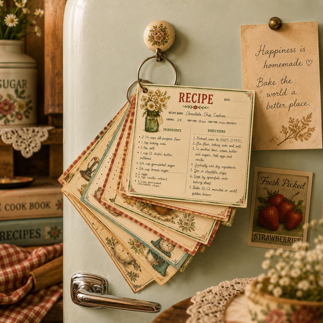 Vintage Mini Recipe Cards Printable Set | Retro Kitchen Recipe ...