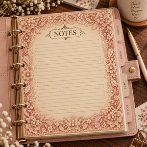 Vintage Lace Notes Printable, Pink Floral & Pearl Lined Note Paper, Cottagecore Stationery, Romantic Journal Page, US Letter PDF