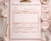 Feminine Workout Planner Printable PDF, Aesthetic Gym Planner for Women, Fitness Tracker Sheet, Instant Download, A4 US Letter