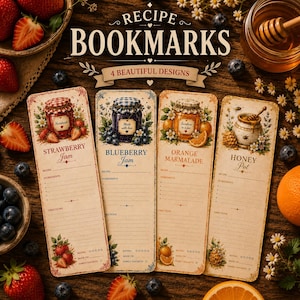 Double-Sided Recipe Bookmarks Printable | Vintage Recipe Bookmark Set  Recipe Cards with Conversion Chart  DIY Kitchen Bookmark | 4 Designs