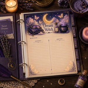 Dream Witch Recipe Card Printable, Moon Magic Recipe Page, Kitchen Planner, Celestial Recipe Sheet, Purple Witchy Kitchen Decor, A4 A5 PDF