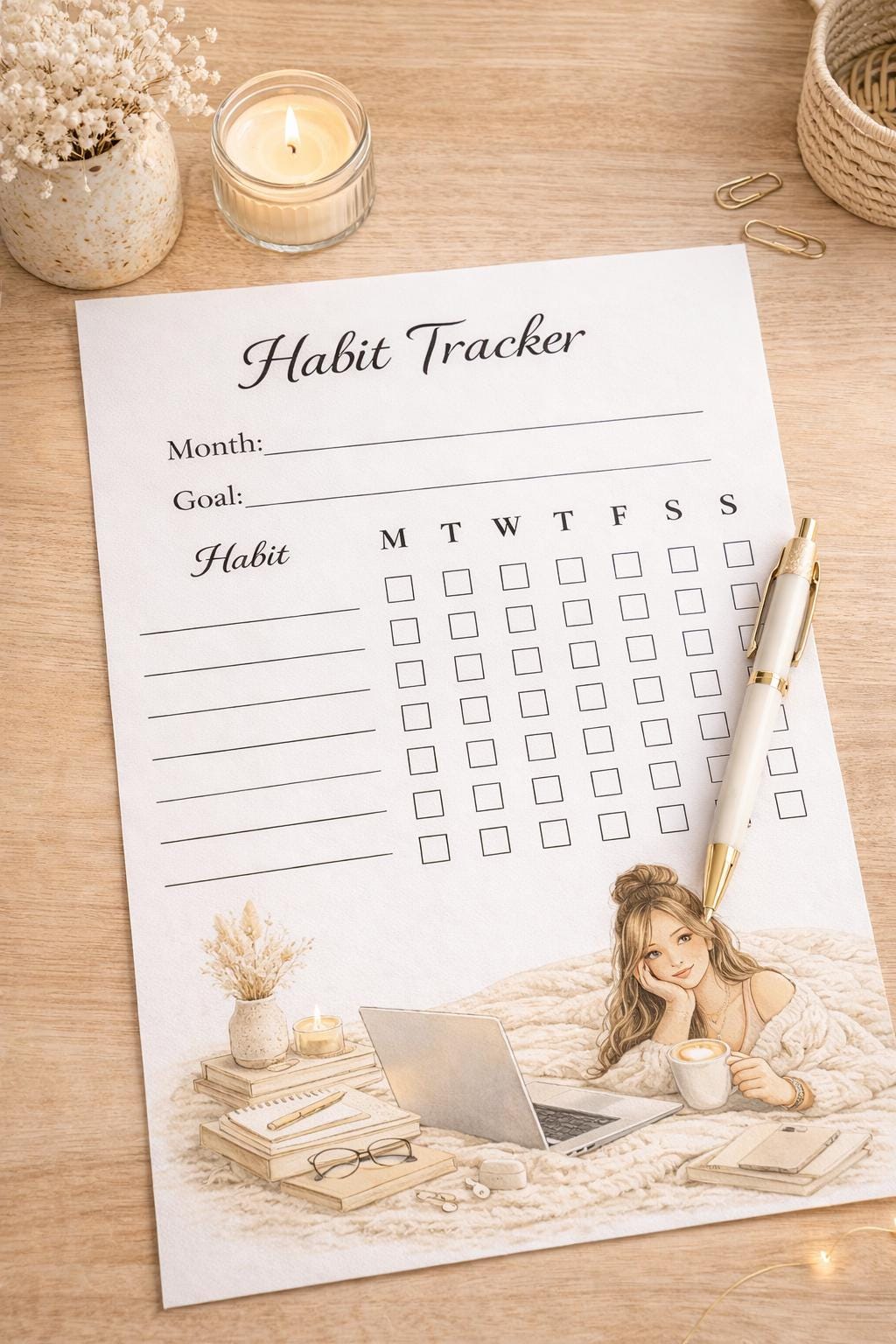 Habit Tracker Printable | Minimalist Monthly Planner | Aesthetic Habit ...