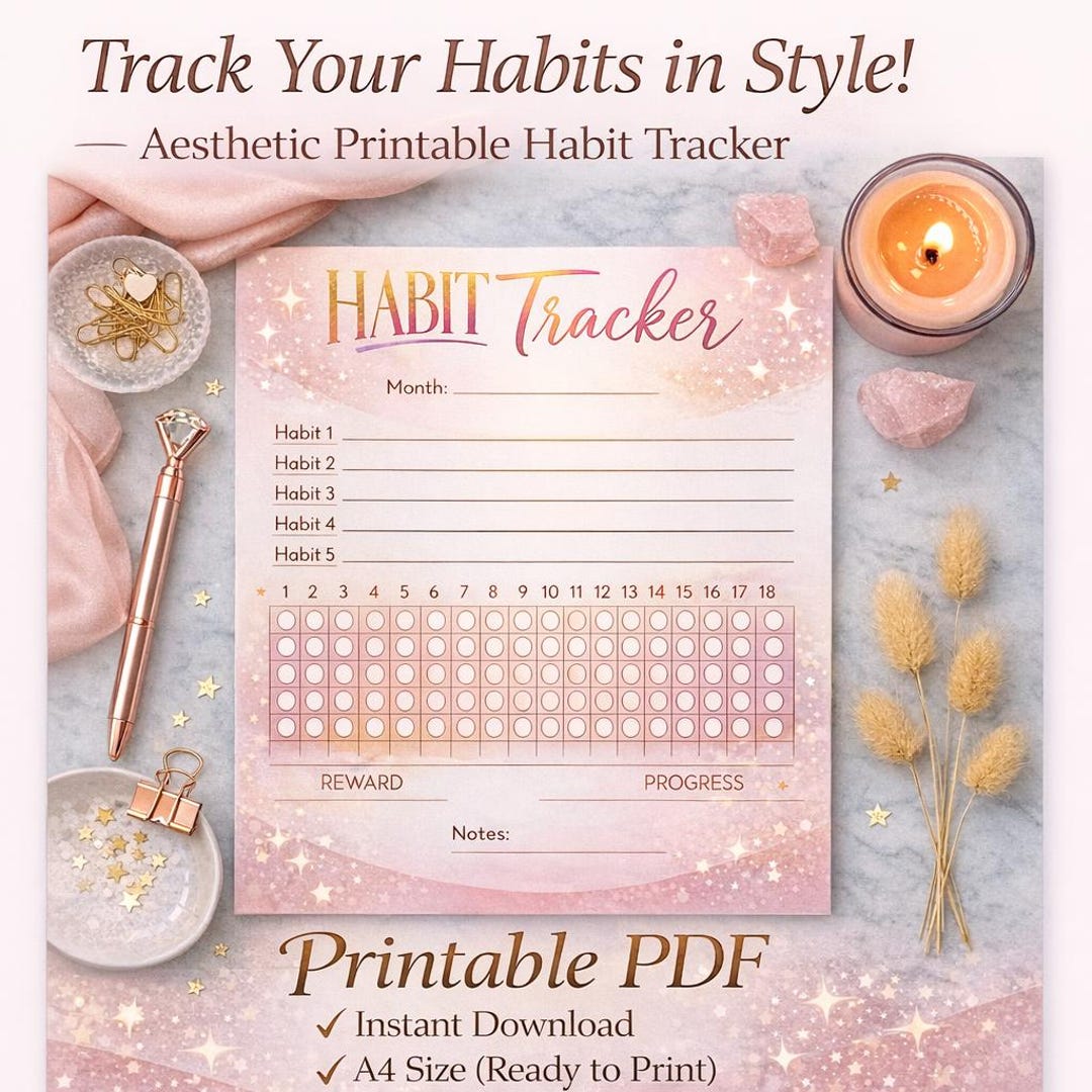 Feminine Habit Tracker Printable PDF, Aesthetic Monthly Habit Tracker ...