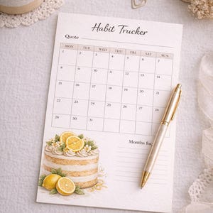 Boho Habit Tracker Printable | Monthly Planner A4 & A5 Set | Lemon Cake Design | Minimalist Productivity Tracker | Digital Download