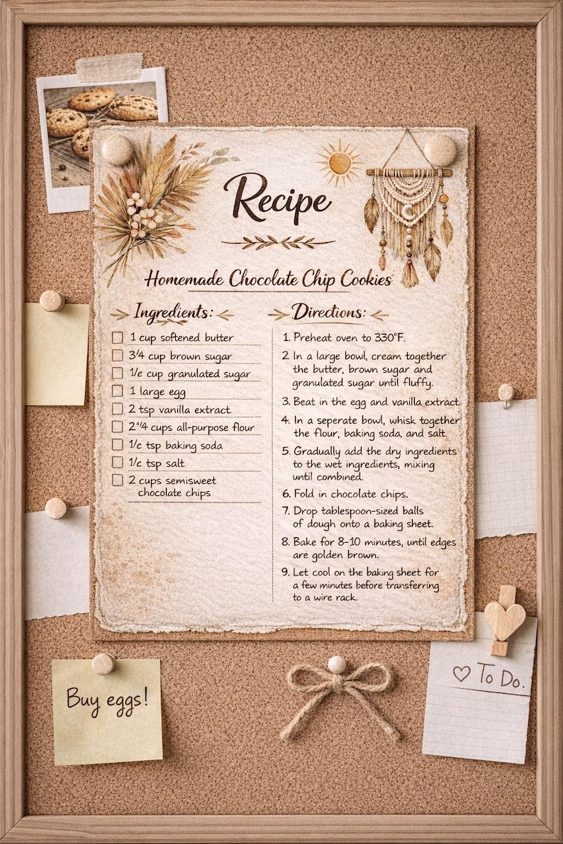 Rustic Recipe Display Boho Recipe Card Printable A4 A5, Vintage Recipe Template, Rustic ...