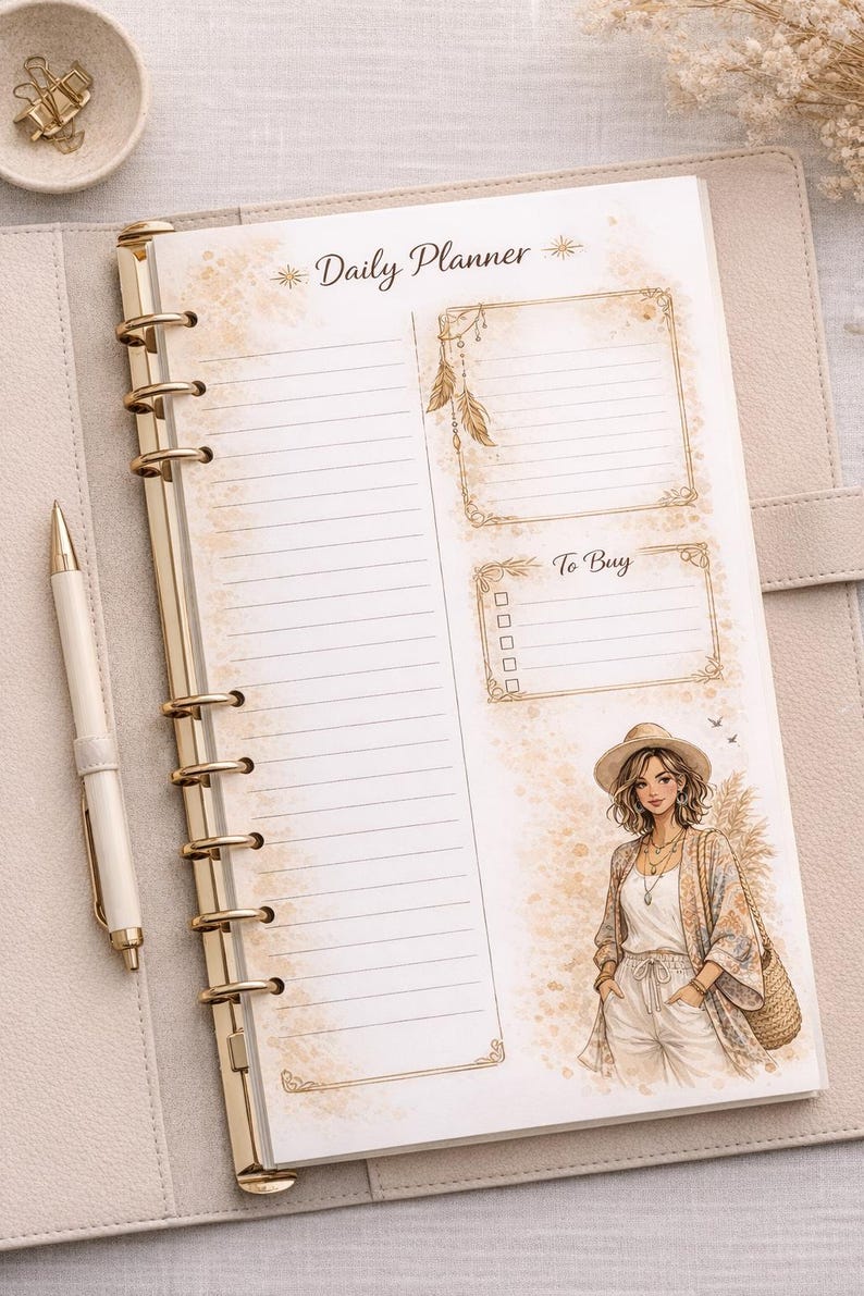 Boho Daily Planner Printable A4 | Minimalist Schedule Page | to Do List ...