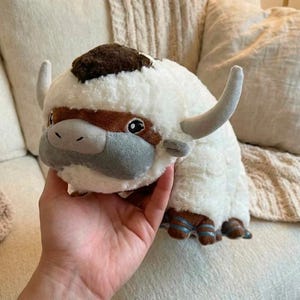 Peluche vache Appa, peluche anime avatar, peluche dessin animé indépendant en polaire blanc doux