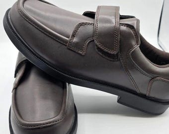 Dr. Max Men's Brown Loafers US 11 W Like New Ortho Comfortable Adjustable Strap