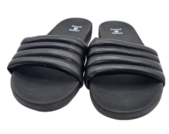 Shade & Shore Black Slide Sandals Padded Puffy Strap Summer Vacation Pool Side
