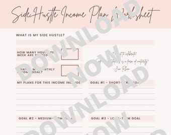 Side Hustle Income Plan Worksheet - One Page