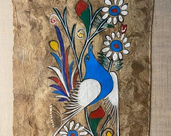 Arte popular mexicano antiguo “Corteza” sobre papel amate hecho a mano