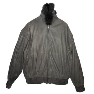 Jindo Furs Vintage Leather Jacket Genuine Fur Lining Bomber Style Men's Size XL